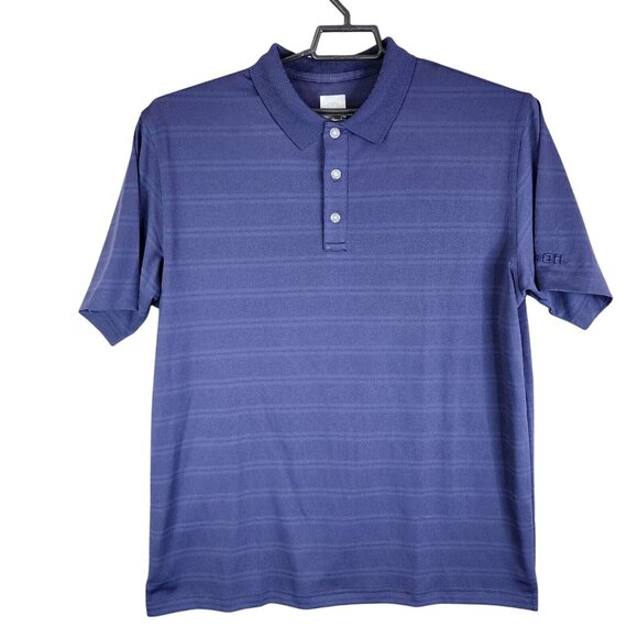 Mens Callaway Opti Dri Blue Striped Golf Polo Shirt Short Sleeve Polyester L - Picture 1 of 9